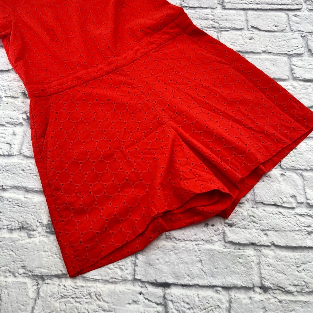 Banana Republic Womens Red Eyelet Lace Romper Short Sleeve Size 6 - Picture 6 of 10